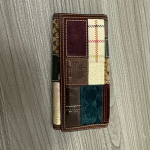 Vintage Coach Brown and Cream Patchwork Wallet with Leather Texture